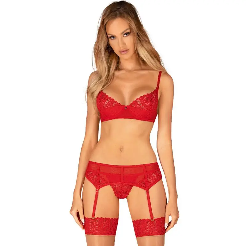 Completo Intimo Obsessive Ingridia Set Tre Pezzi Rosso Xs/S